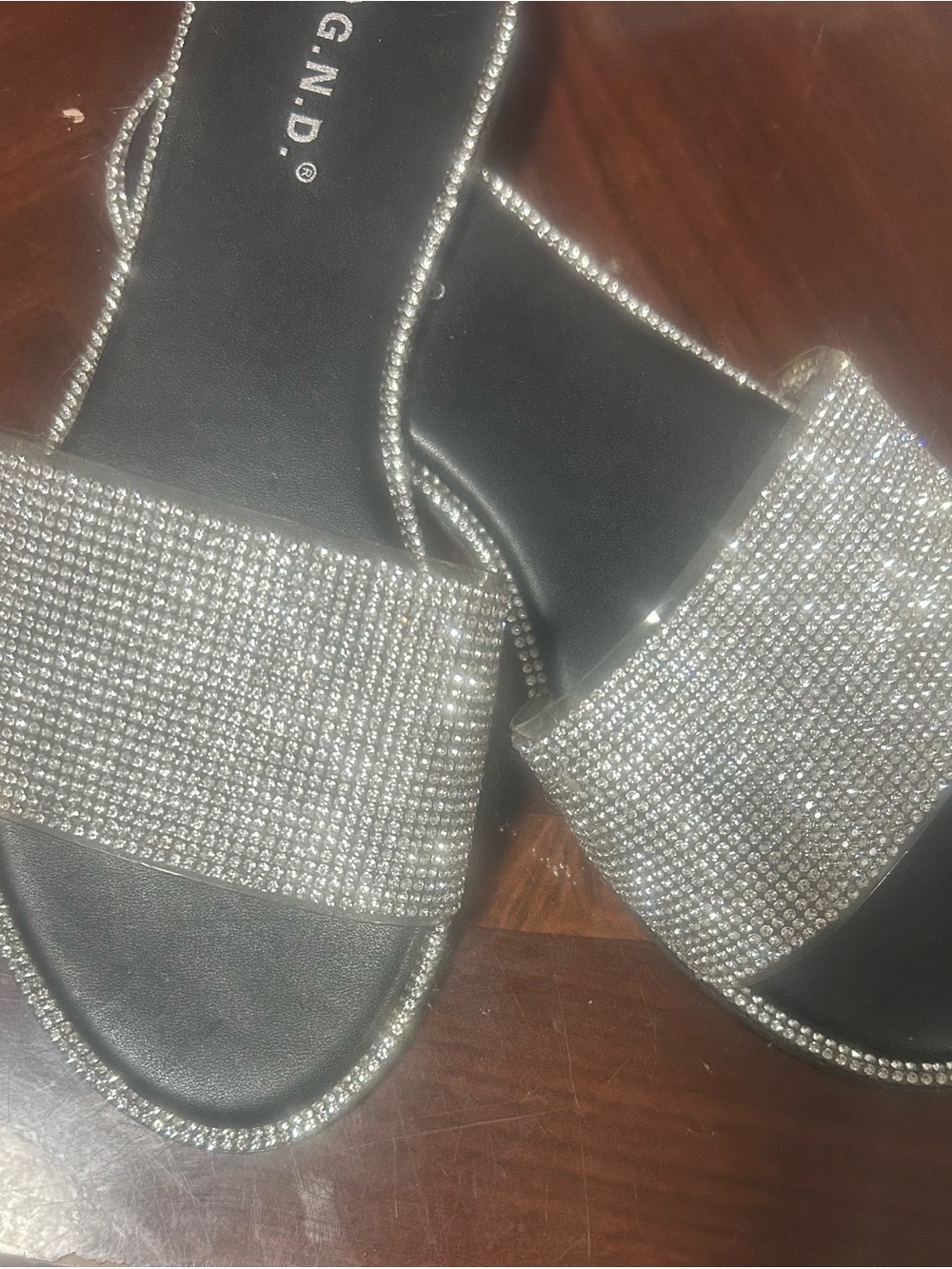 Silver Rhinestone Slide Sandals - Women's